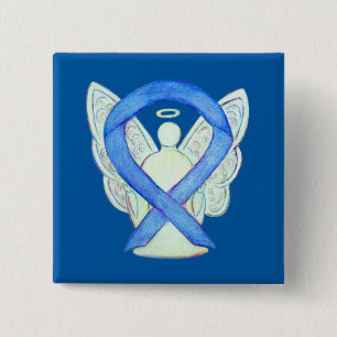 Blue Awareness Ribbon Angel Custom Art Buttons