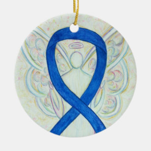 Blue Awareness Ribbon Angel Custom Art Ornaments