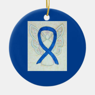Blue Awareness Ribbon Angel Custom Art Ornaments