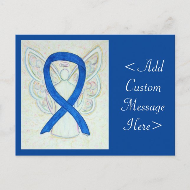 Blue Awareness Ribbon Angel Custom Art Postcard (Front)