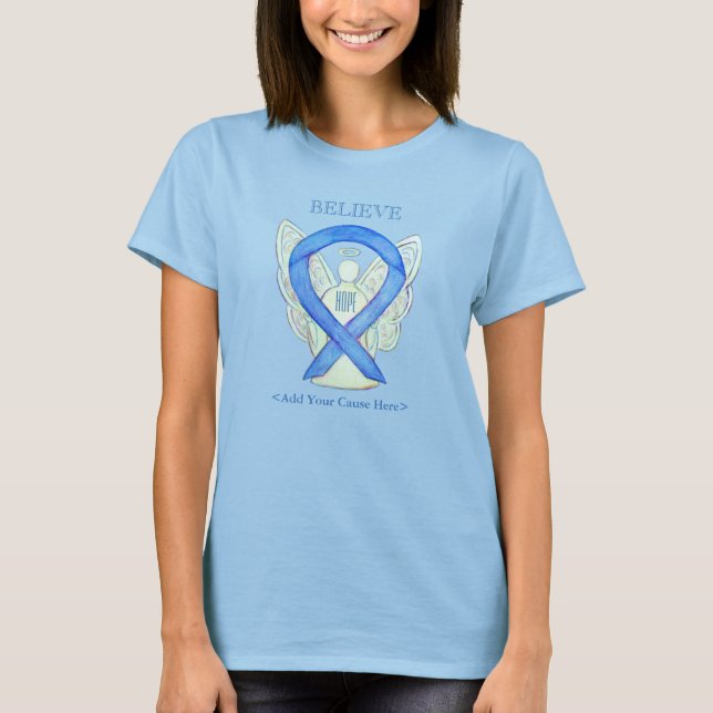Blue Awareness Ribbon Angel Custom Shirts (Front)