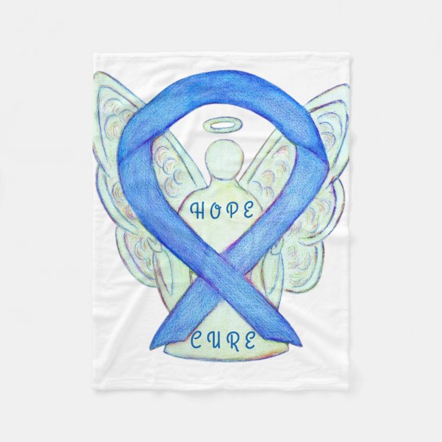 Blue Awareness Ribbon Angel Hope and Cure Blanket (Front)