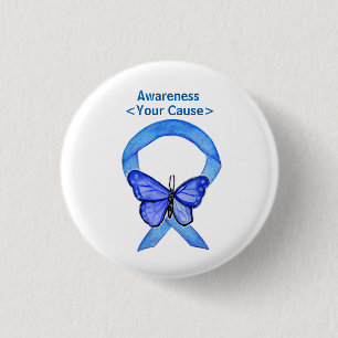 Blue Awareness Ribbon Art Customised Message Pins