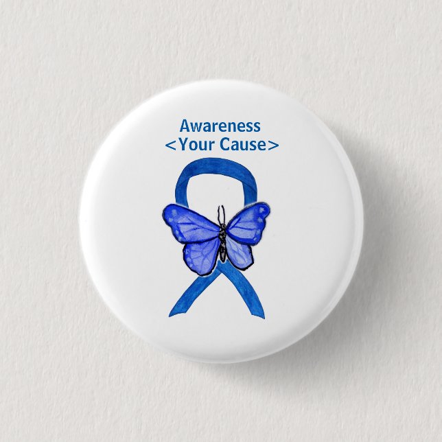 Blue Awareness Ribbon Art Customised Message Pins (Front)