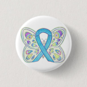 Blue Awareness Ribbon Butterfly Custom Art Buttons