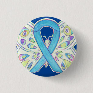 Blue Awareness Ribbon Butterfly Custom Button Pin