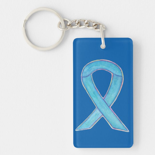 Blue Awareness Ribbon Custom Art Keychain (Front)