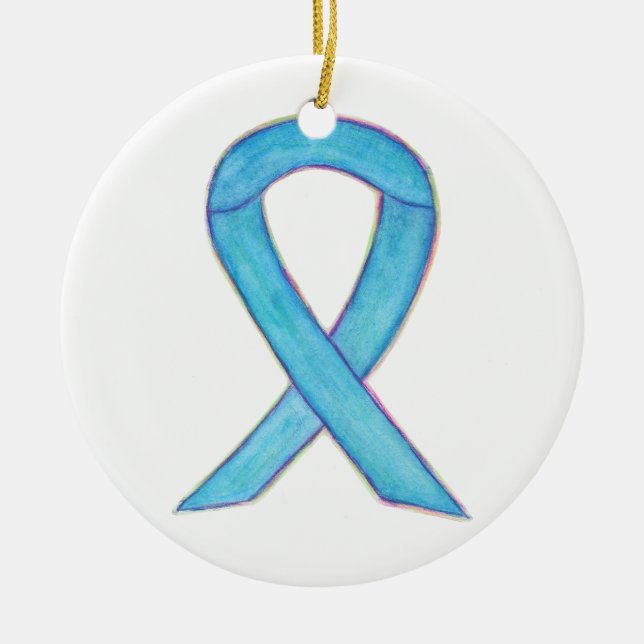 Blue Awareness Ribbon Custom Art Ornaments (Front)