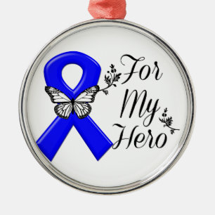 Blue Awareness Ribbon For My Hero Metal Tree Decoration