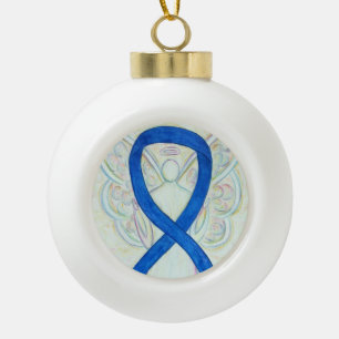 Blue Awareness Ribbon Guardian Angel Ornaments
