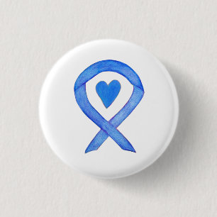 Blue Awareness Ribbon Heart Custom Button Pins