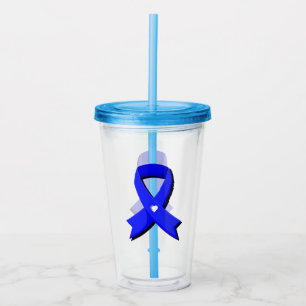 Blue Awareness Ribbon White Heart Acrylic Tumbler