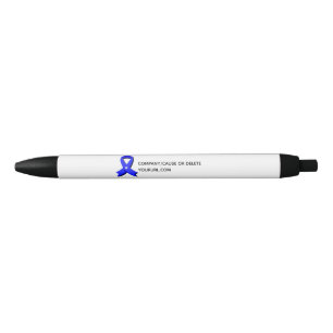 Blue Awareness Ribbon White Heart Fundraiser Black Ink Pen