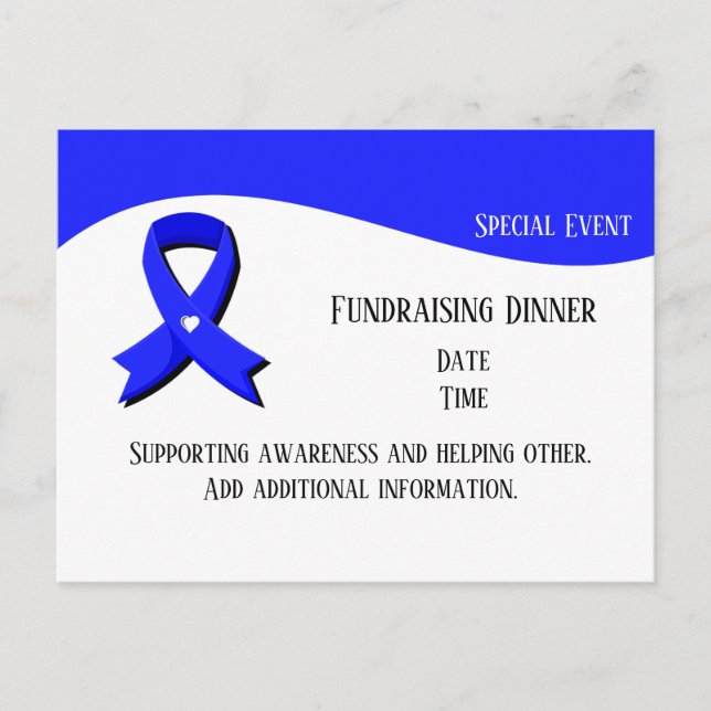 Blue Awareness Ribbon White Heart Fundraiser Postcard (Front)