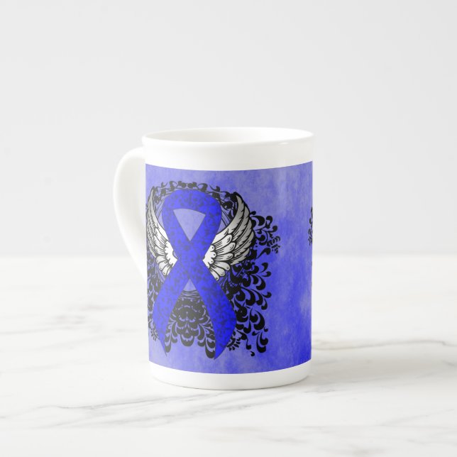 Blue Awareness Ribbon with Wings Bone China Mug (Front Left)