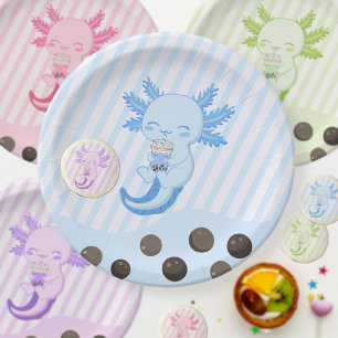 Blue Axolotl Bubble Boba Par-tea Birthday Paper Plate