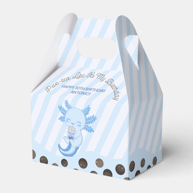 Blue Axolotl Bubble Boba Tea Par-tea Boys Birthday Favour Box (Front Side)