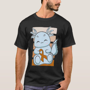 Blue Axolotl With Orange Ribbon For Leukemia Aware T-Shirt