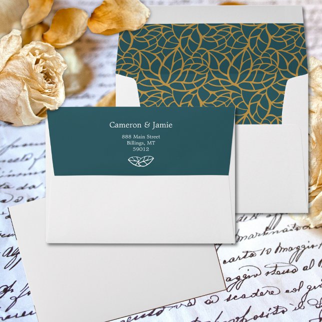 Blue Aztek Gold Foliage Wedding Save the Date Envelope (Blue Aztek Gold Foliage Wedding Save the Date Envelope)