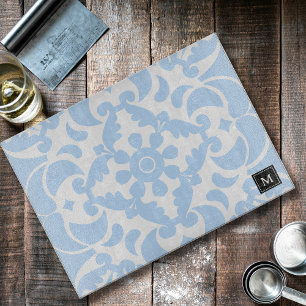 Blue Azulejos Portuguese Mediterranean Monogram Cutting Board