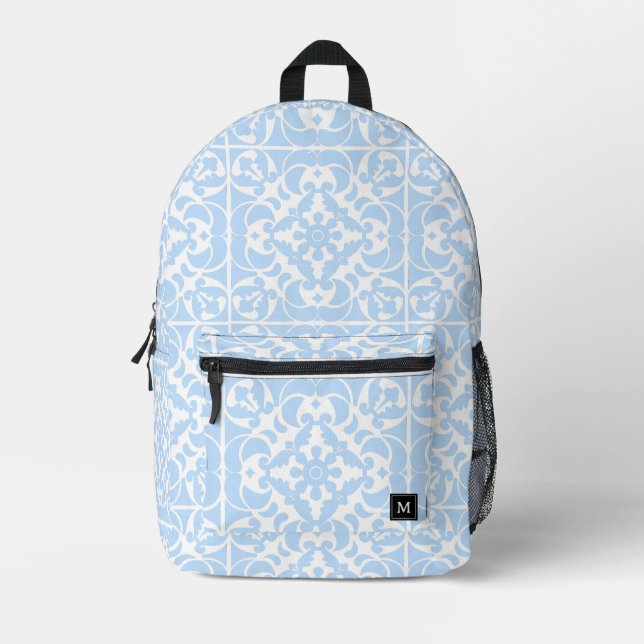 Blue Azulejos Portuguese Spanish Mediterranean Printed Backpack (Front)