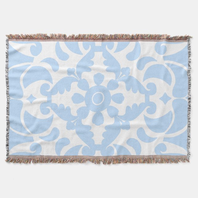  Blue Azulejos Portuguese Spanish Mediterranean Throw Blanket (Front)