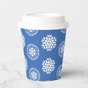 Blue Azure Mediterranean Tiles Pattern Paper Cups