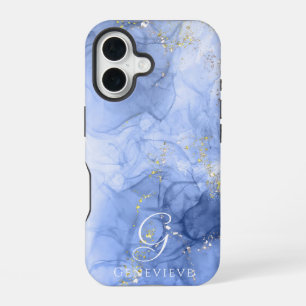 Blue Azure Watercolor Alcohol ink Customisable iPhone 16 Case