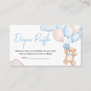 Blue Baby Bear Balloon Baby Shower Diaper Raffle Enclosure Card
