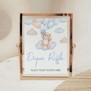 Blue Baby Bear Balloon Baby Shower Diaper Raffle Poster
