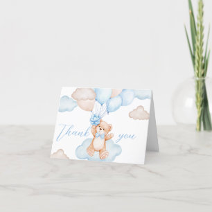Blue Baby Bear Balloon Baby Shower Thank You Card