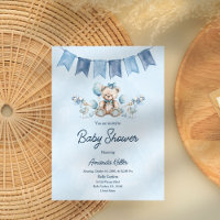 Blue Baby Bear & Balloons Baby Shower