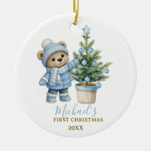 Blue Baby Bear First Christmas Keepsake Ceramic Tree Decoration