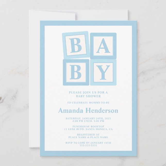 Blue Baby Blocks Boy Baby Shower Invitation (Front)