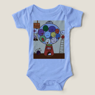 “Blue Baby Bodysuit with Colourful Balloon Illustr