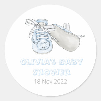 Blue Baby Bootie Watercolor Baby Shower Classic Round Sticker