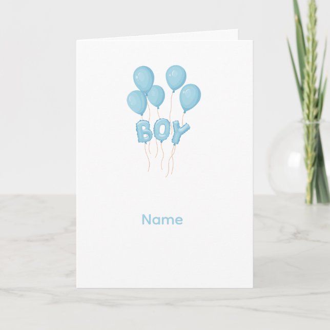 Blue Baby Boy Balloon Celebration  Card (Front)