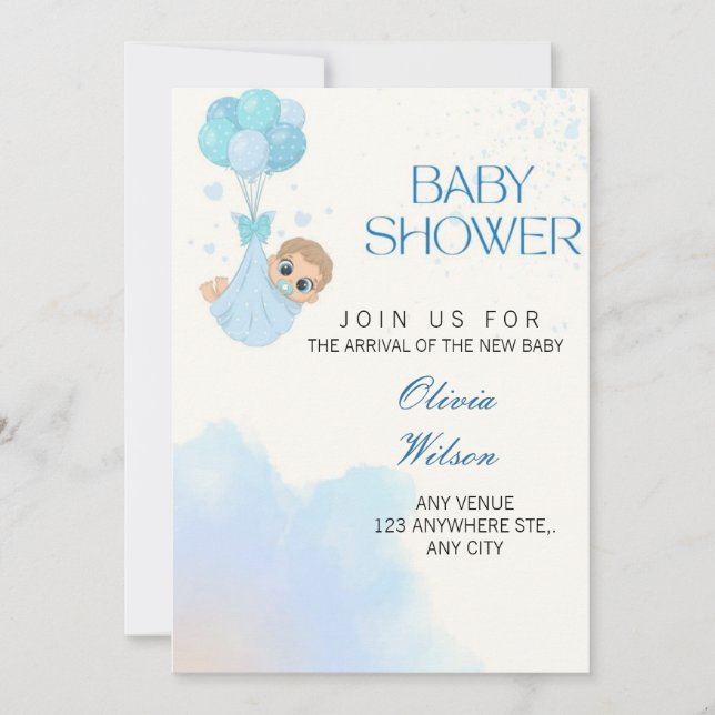 Blue Baby Boy Balloon Shower Invite (Front)
