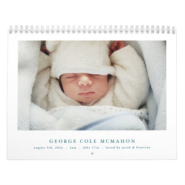 Blue Baby Boy Birth Announcement Calendar 2026 (Cover)