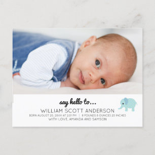 Blue Baby Boy Birth Announcement Photo Postcard