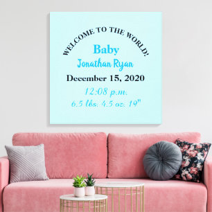 Blue Baby Boy Birth Stats Canvas Print