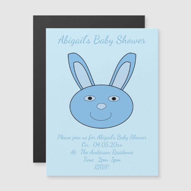 Blue Baby Boy Bunny Face Spring Easter Baby Shower Magnetic Invitation (Front/Back)