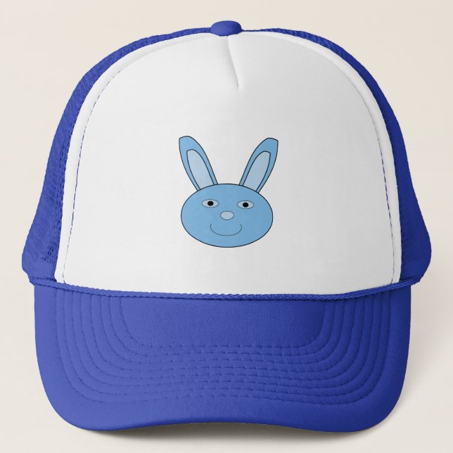 Blue Baby Boy Bunny Face Spring Easter Trucker Hat (Front)