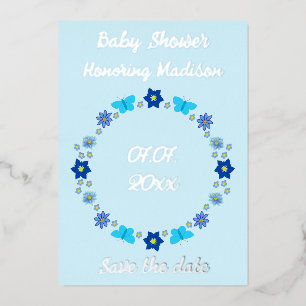 Blue Baby Boy Butterflies and Flower Save the Date