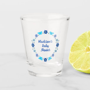 Blue Baby Boy Butterflies and Flowers Baby Shower Shot Glass