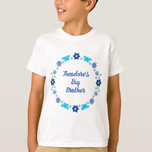 Blue Baby Boy Butterflies and Flowers Big Brother T-Shirt