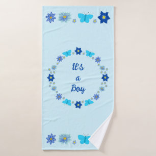 Blue Baby Boy Butterflies and Flowers Custom Bath Towel
