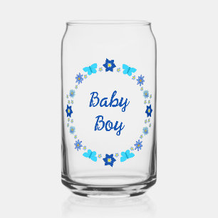 Blue Baby Boy Butterflies and Flowers Custom Can Glass