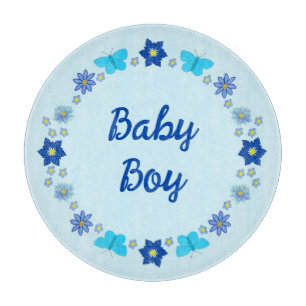 Blue Baby Boy Butterflies and Flowers Custom Cutting Board