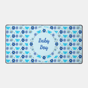 Blue Baby Boy Butterflies and Flowers Custom Desk Mat